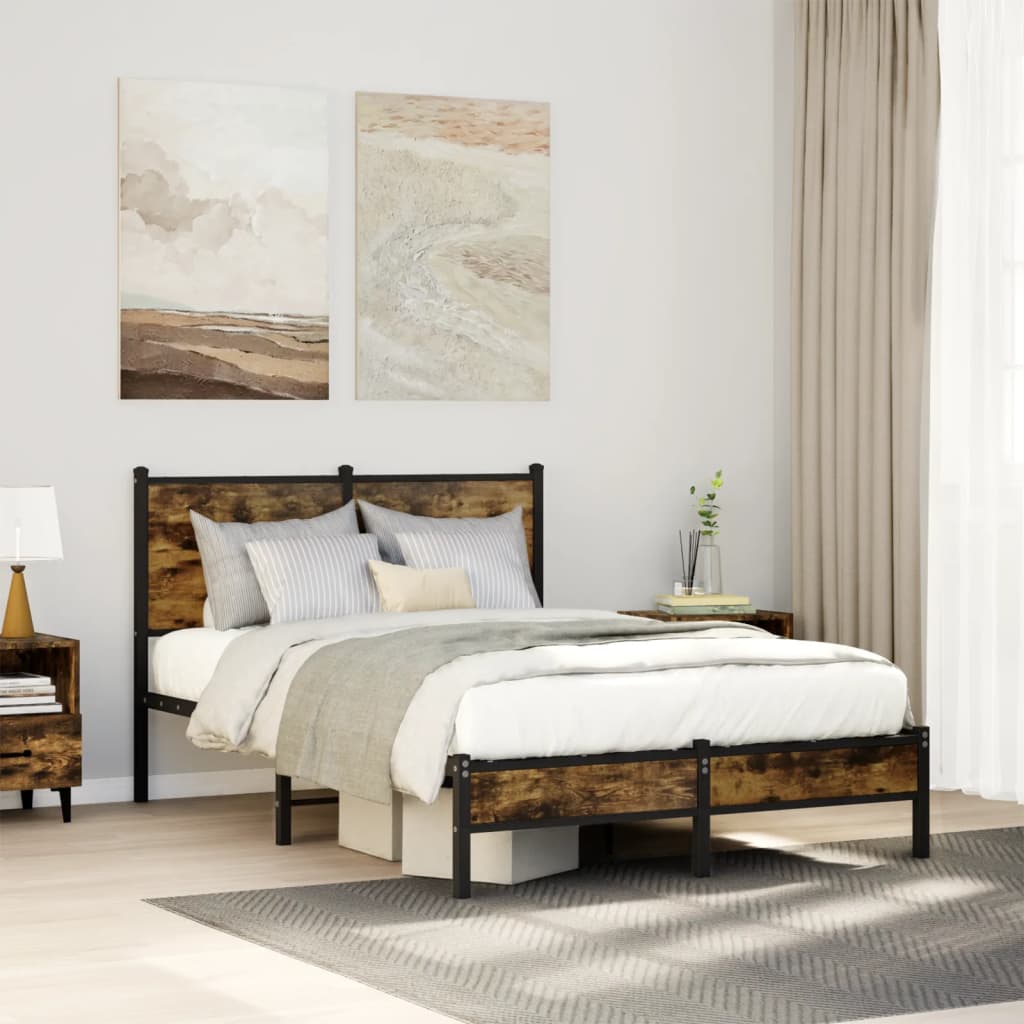 füstös tölgy színű fém ágykeret matrac nélkül 120 x 200 cm