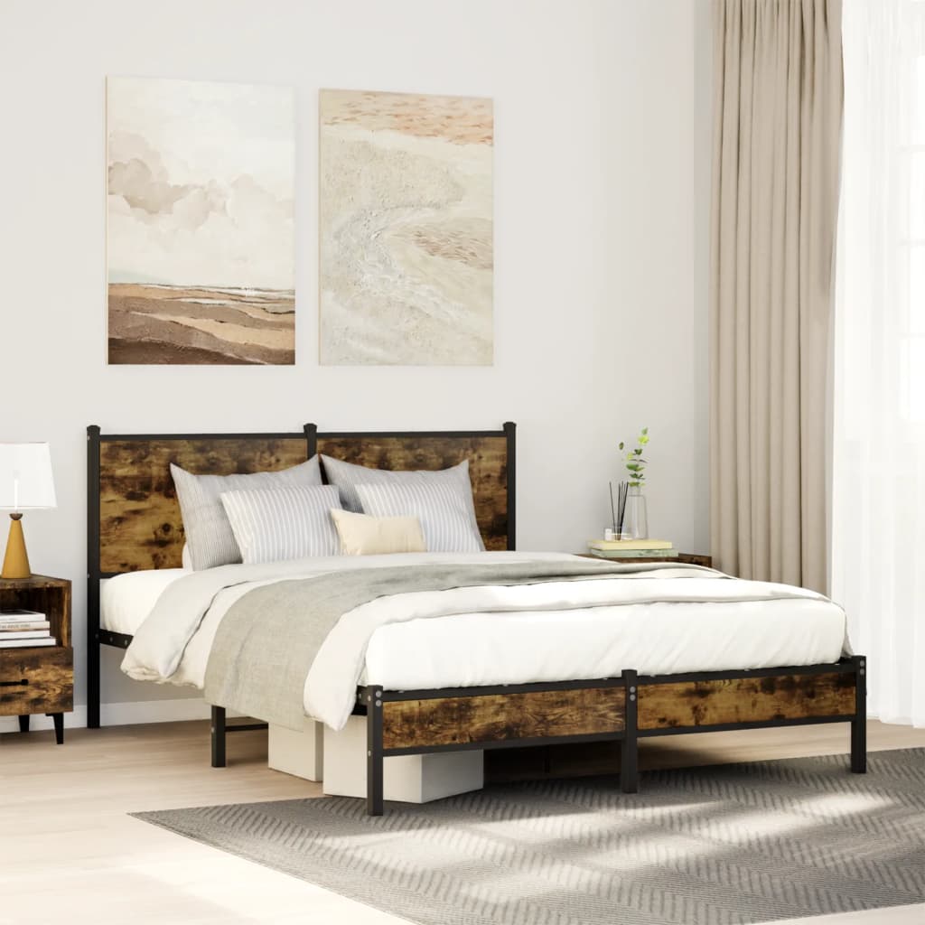 füstös tölgy színű fém ágykeret matrac nélkül 140 x 190 cm