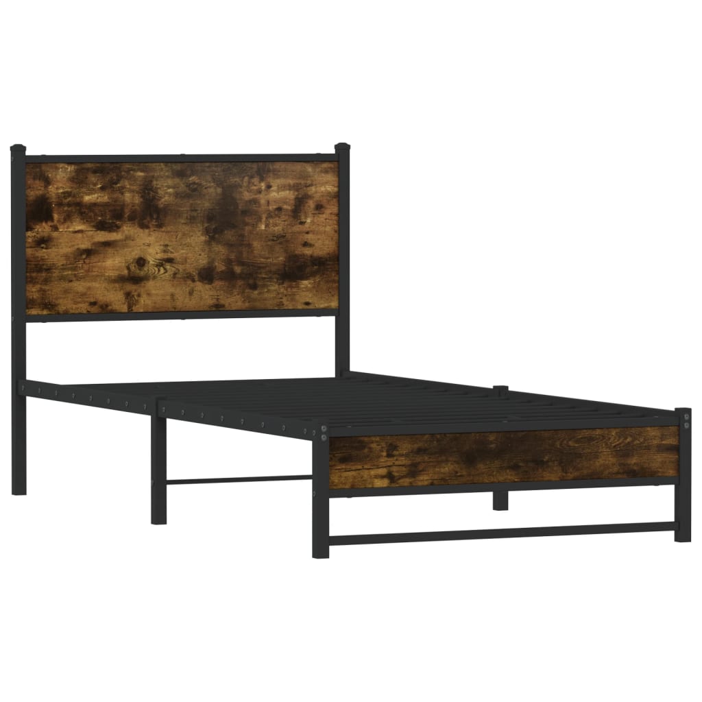 füstös tölgy színű fém ágykeret matrac nélkül 75 x 190 cm