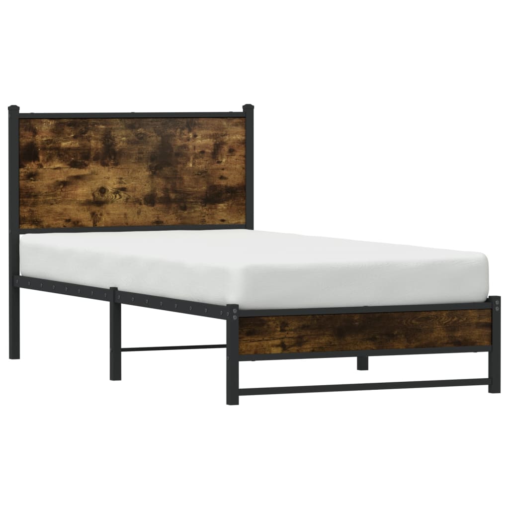 füstös tölgy színű fém ágykeret matrac nélkül 80 x 200 cm