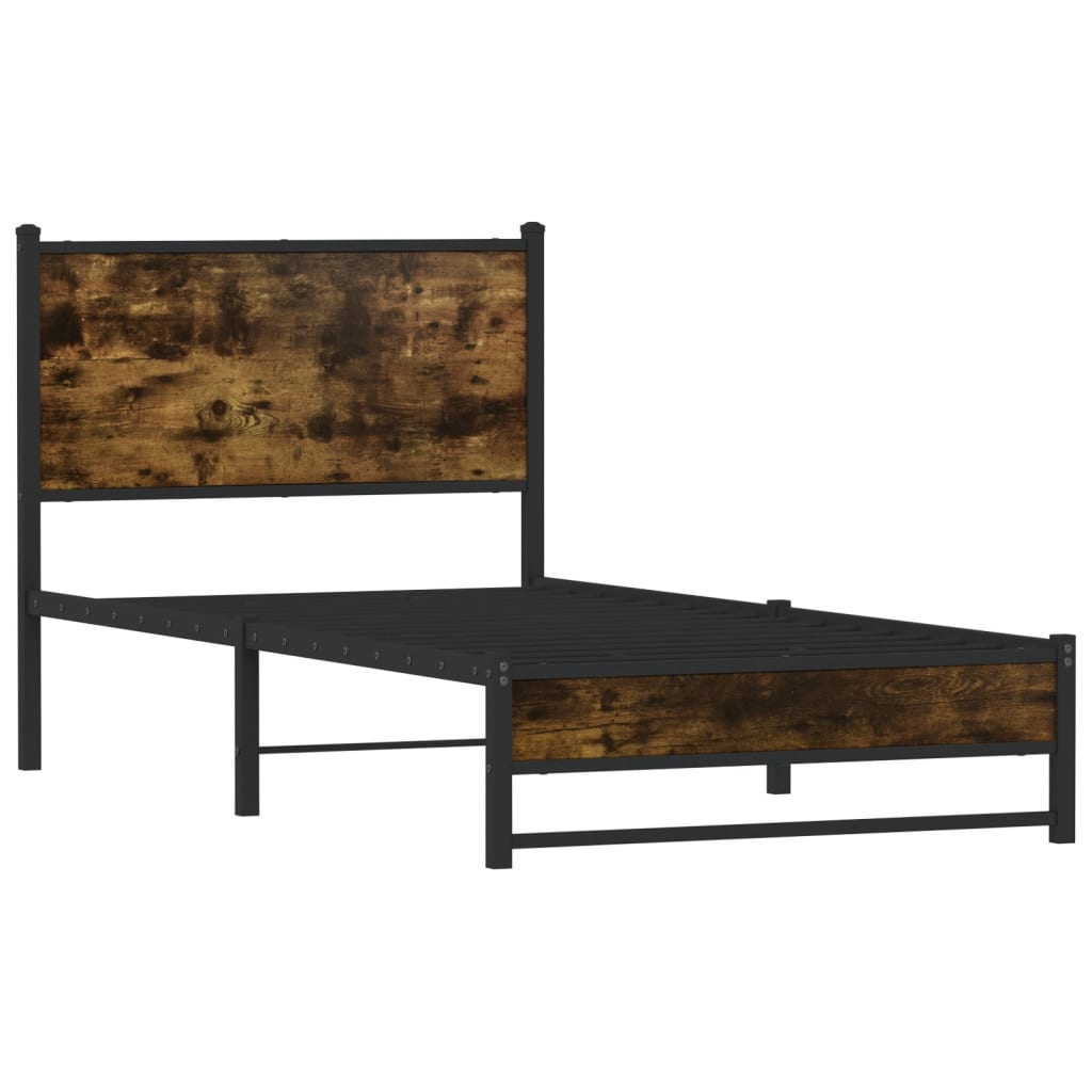 füstös tölgy színű fém ágykeret matrac nélkül 90 x 190 cm