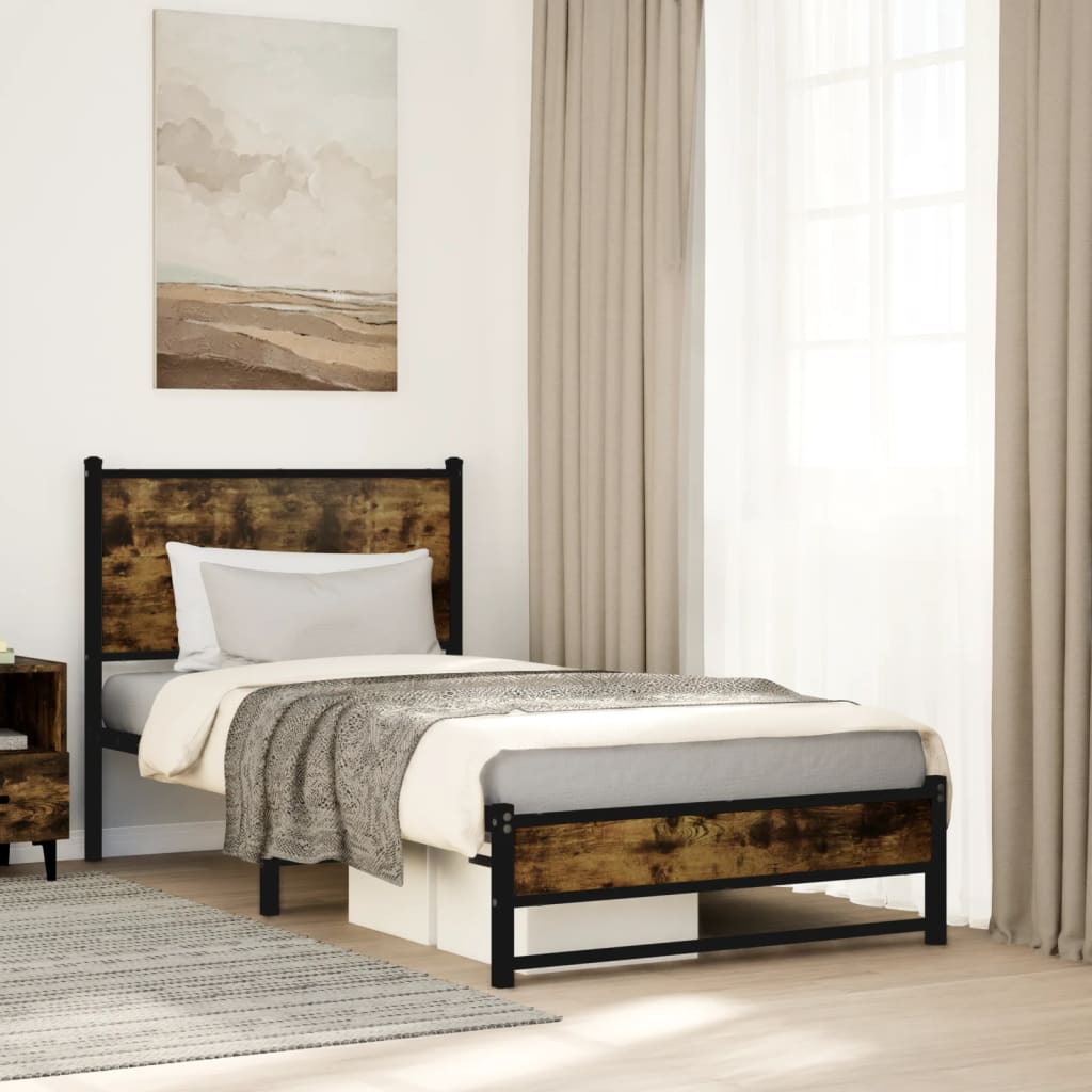 füstös tölgy színű fém ágykeret matrac nélkül 90 x 190 cm