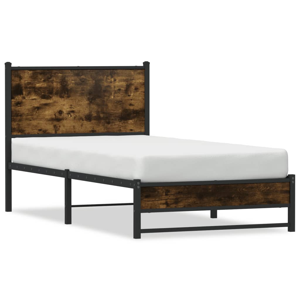 füstös tölgy színű fém ágykeret matrac nélkül 90 x 200 cm