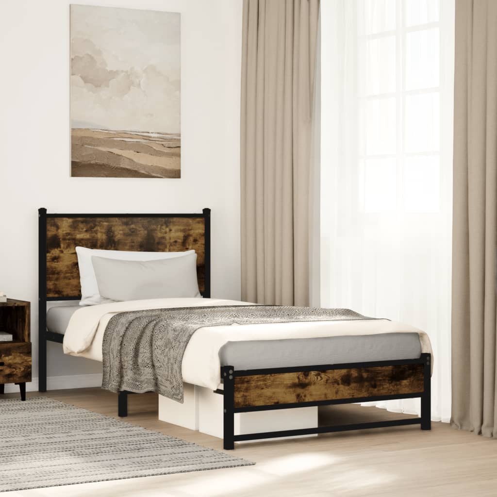 füstös tölgy színű fém ágykeret matrac nélkül 90 x 200 cm