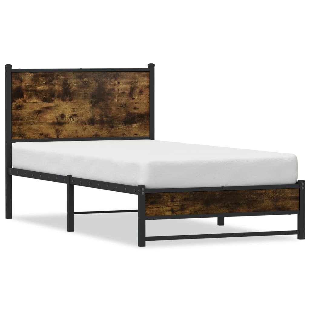 füstös tölgy színű fém ágykeret matrac nélkül 100 x 200 cm