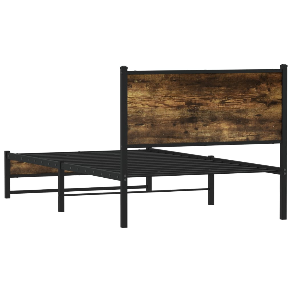 füstös tölgy színű fém ágykeret matrac nélkül 100 x 200 cm
