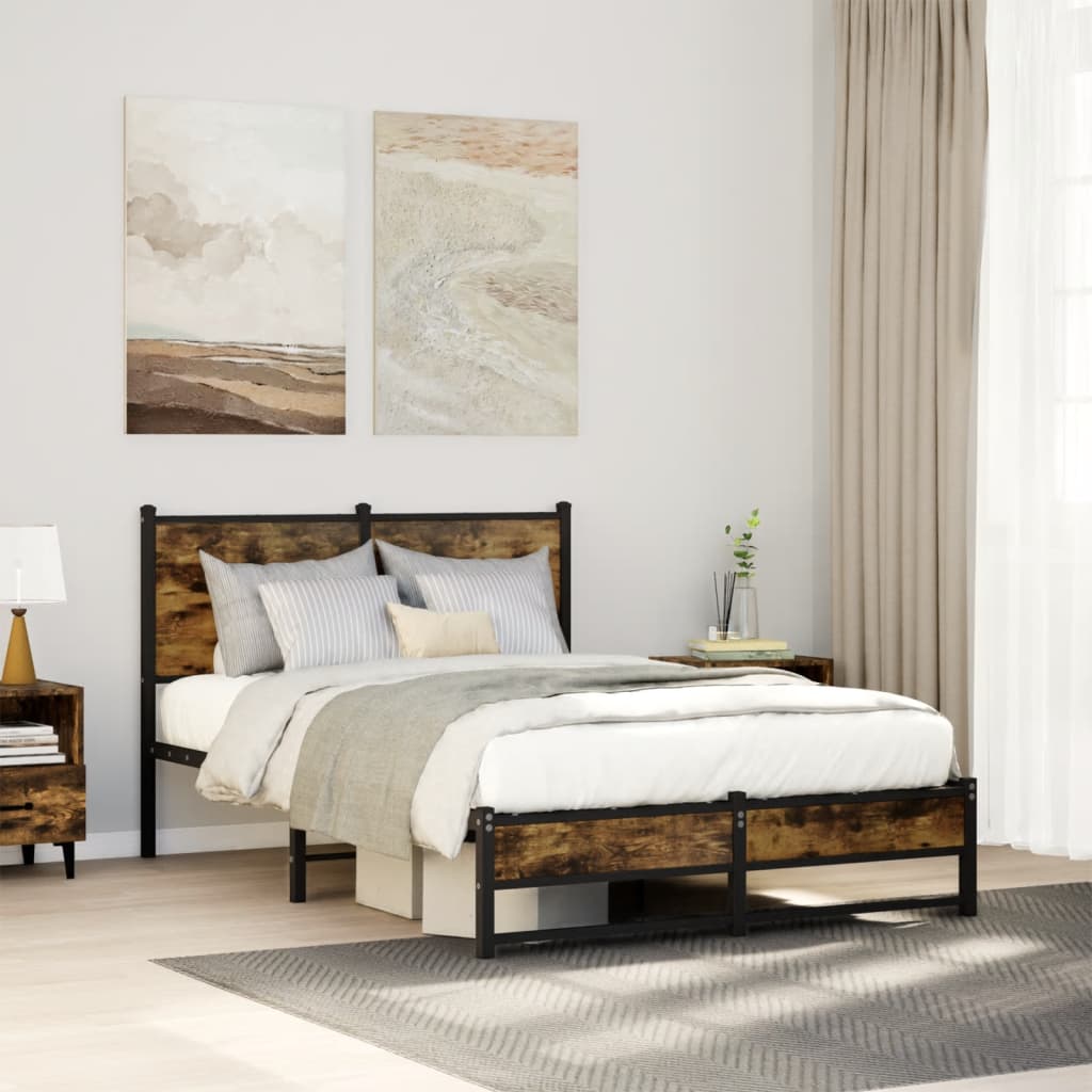 füstös tölgy színű fém ágykeret matrac nélkül 120 x 200 cm