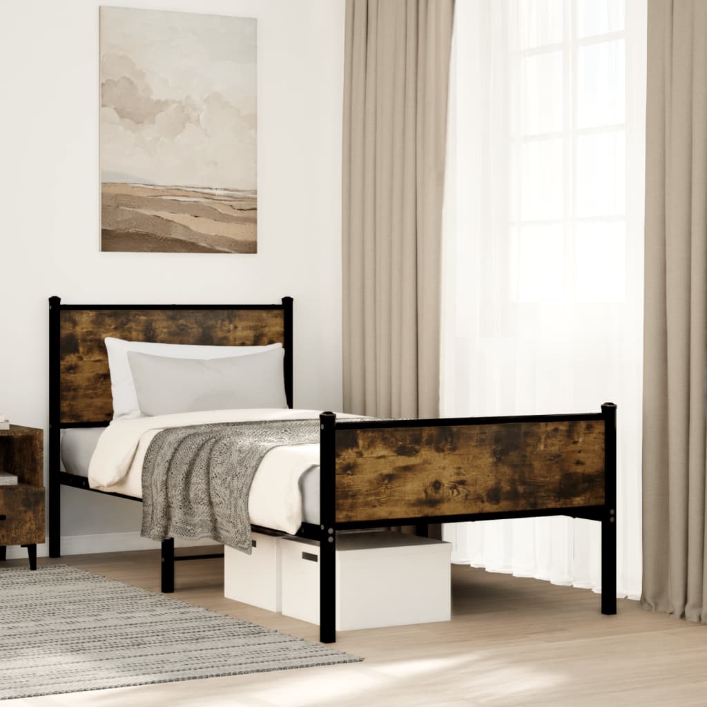 füstös tölgy színű fém ágykeret matrac nélkül 75 x 190 cm