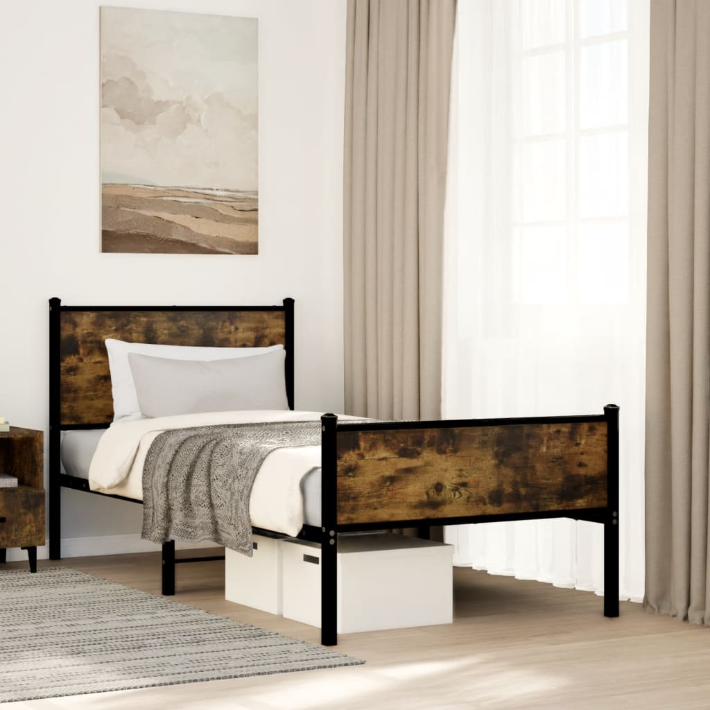 füstös tölgy színű fém ágykeret matrac nélkül 90 x 200 cm