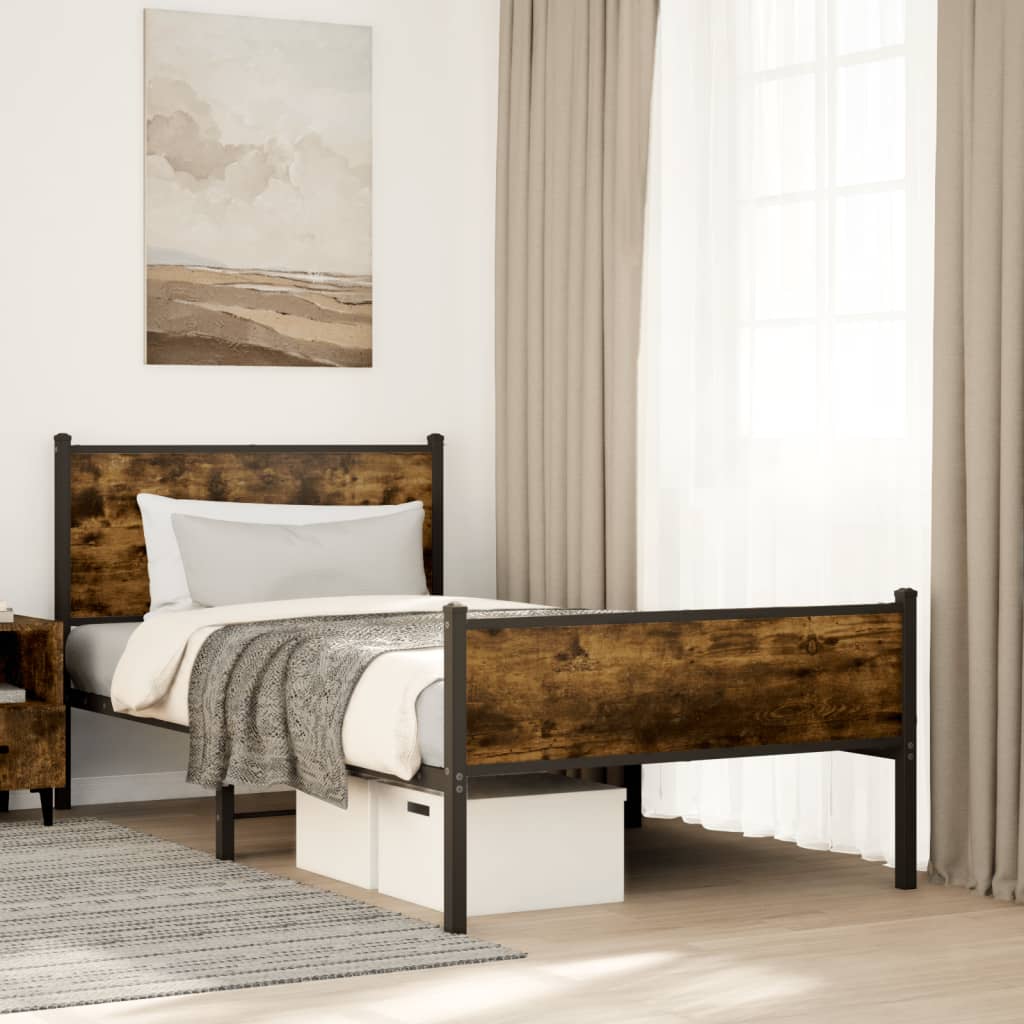 füstös tölgy színű fém ágykeret matrac nélkül 100 x 200 cm
