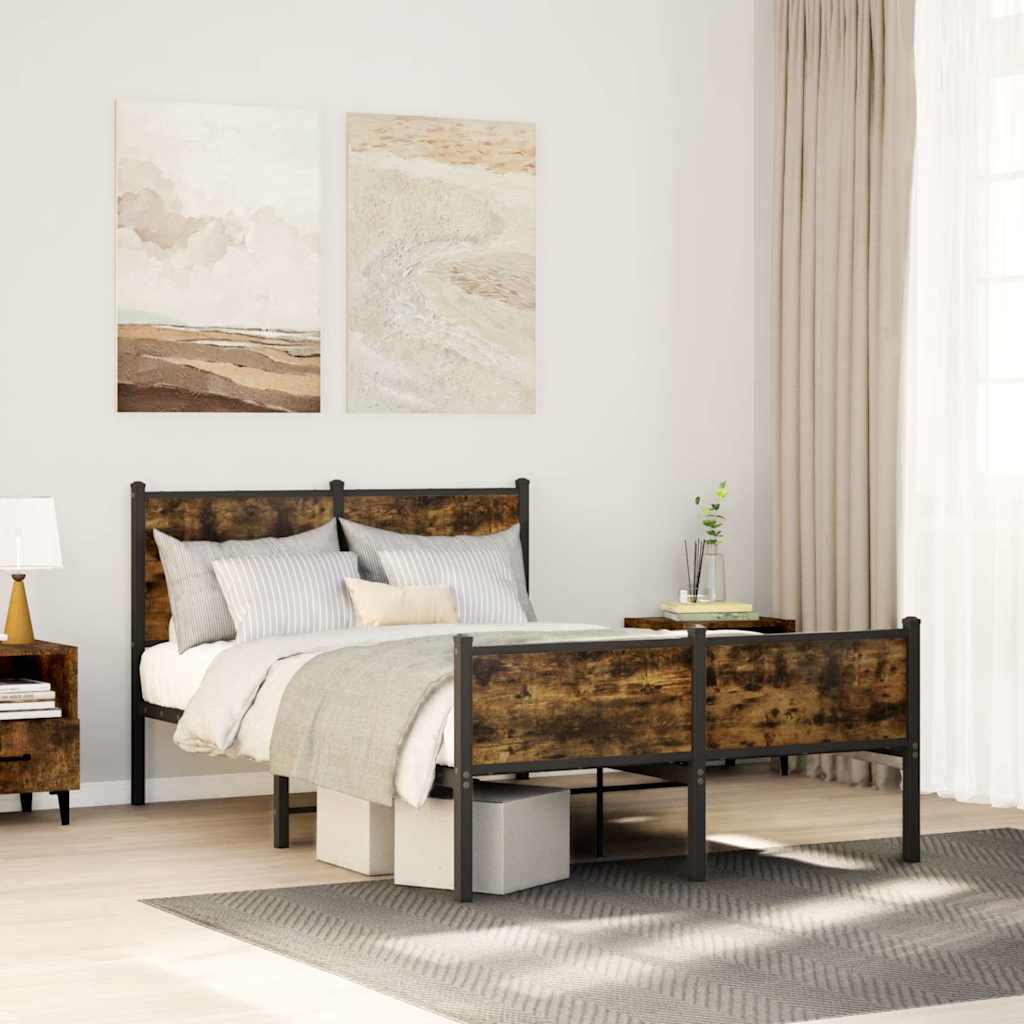 füstös tölgy színű fém ágykeret matrac nélkül 120 x 200 cm