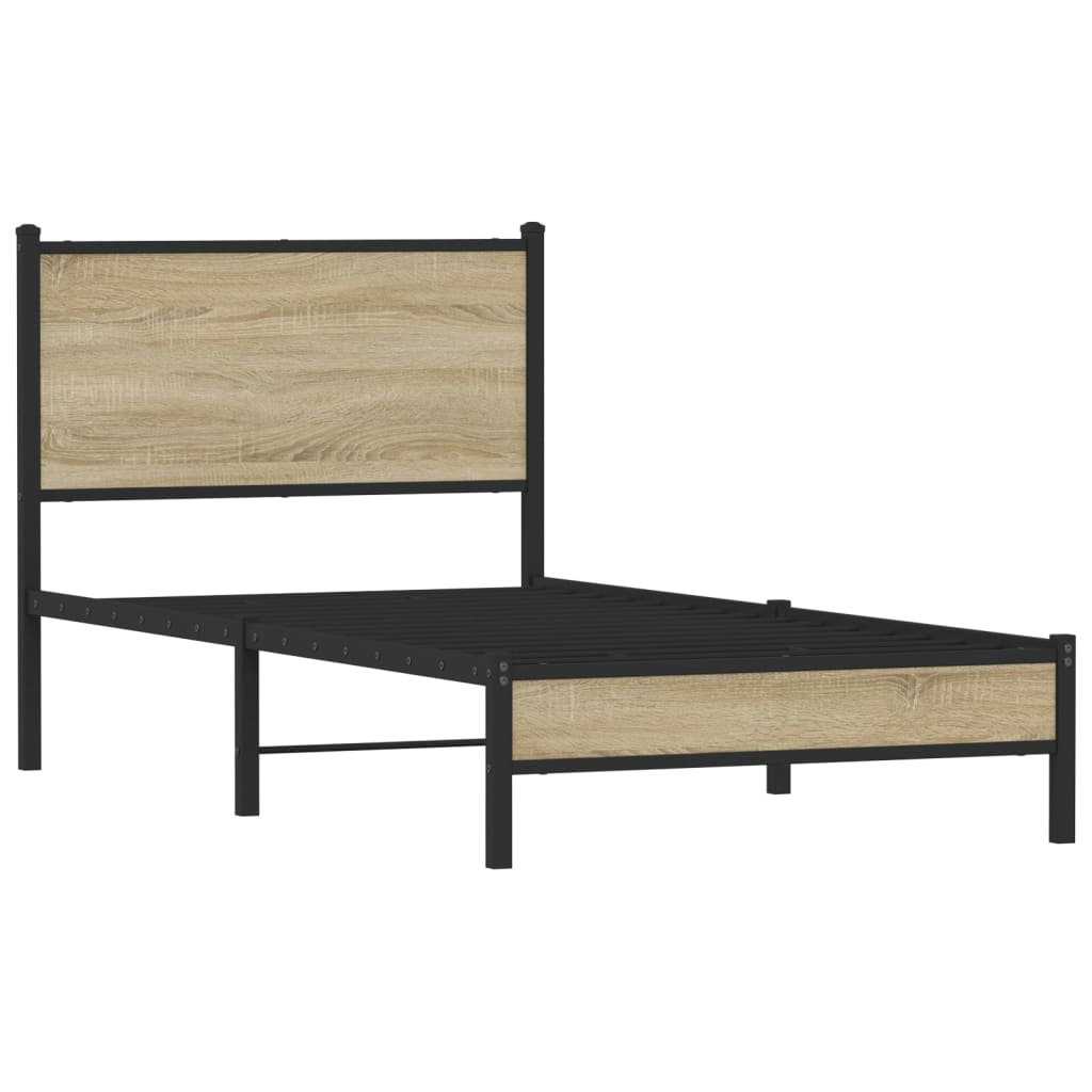 sonoma tölgy színű fém ágykeret matrac nélkül 90 x 200 cm