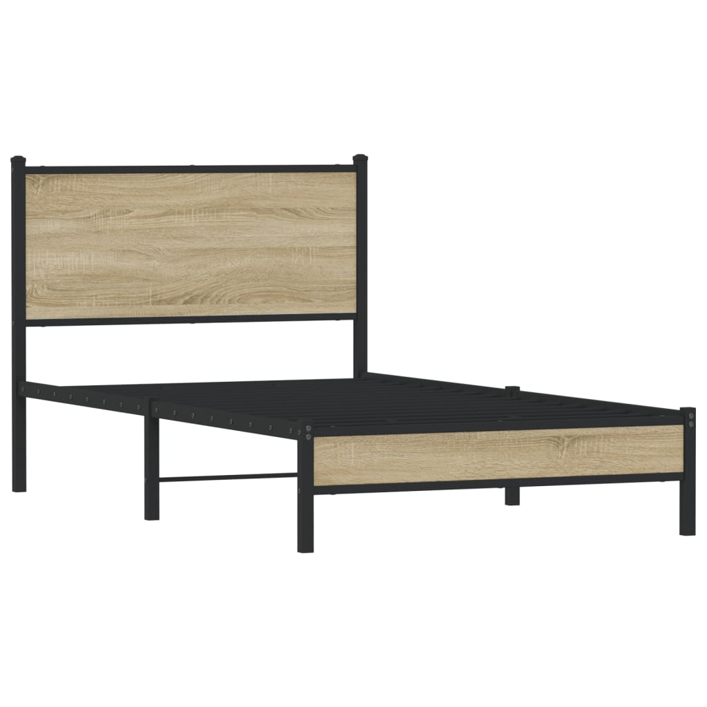 sonoma tölgy színű fém ágykeret matrac nélkül 100 x 200 cm