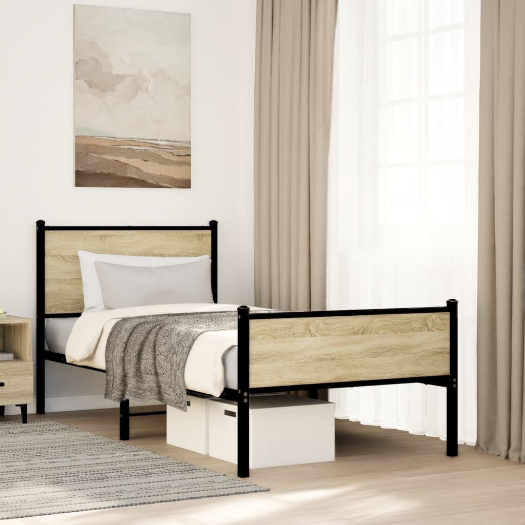 sonoma tölgy színű fém ágykeret matrac nélkül 75 x 190 cm