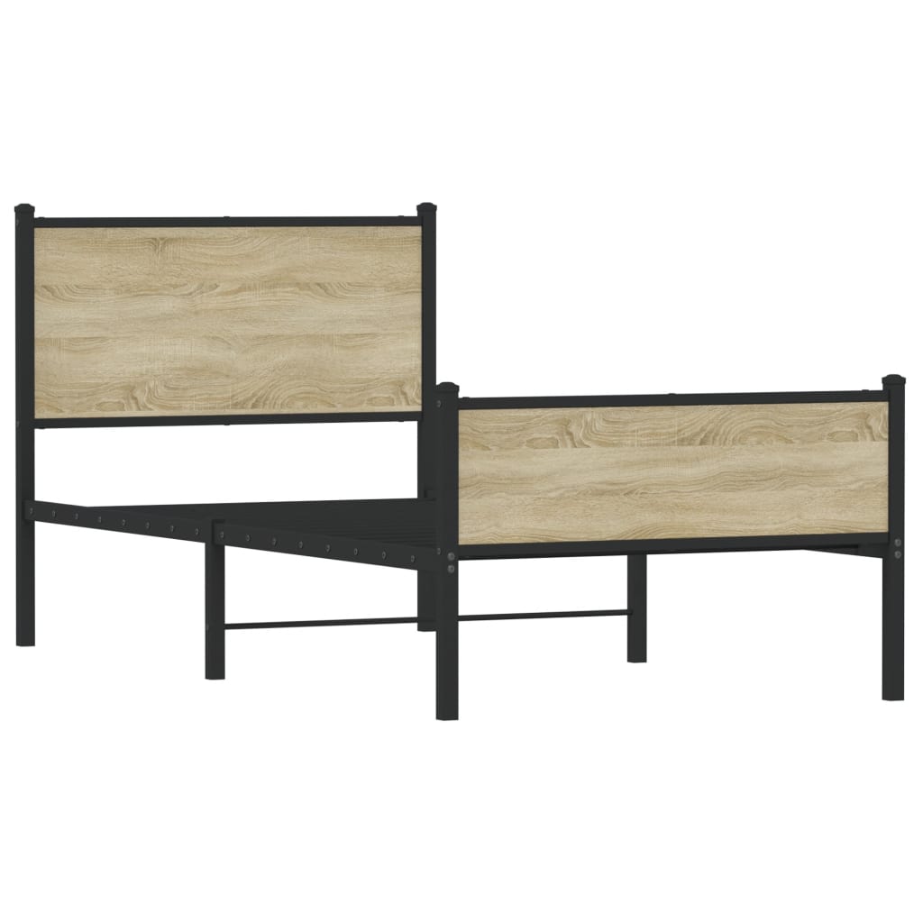sonoma tölgy színű fém ágykeret matrac nélkül 90 x 200 cm