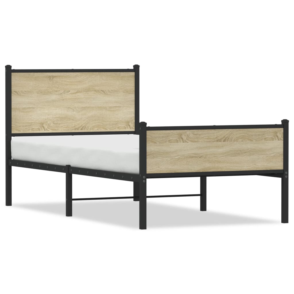 sonoma tölgy színű fém ágykeret matrac nélkül 100 x 200 cm