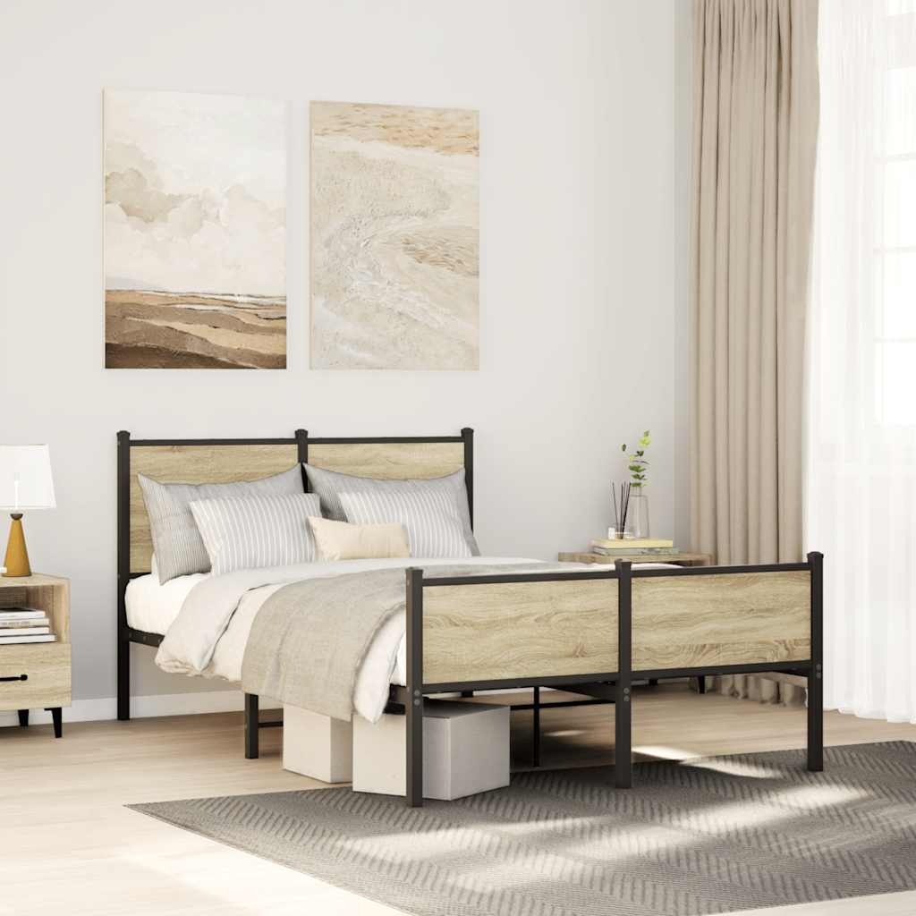sonoma tölgy színű fém ágykeret matrac nélkül 120 x 200 cm