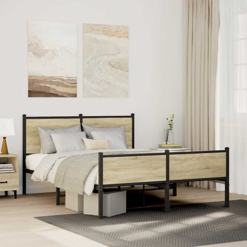 sonoma tölgy színű fém ágykeret matrac nélkül 140 x 190 cm
