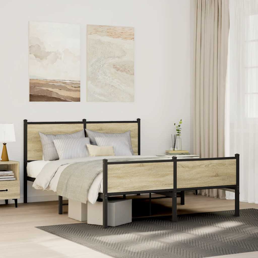 sonoma tölgy színű fém ágykeret matrac nélkül 140 x 200 cm