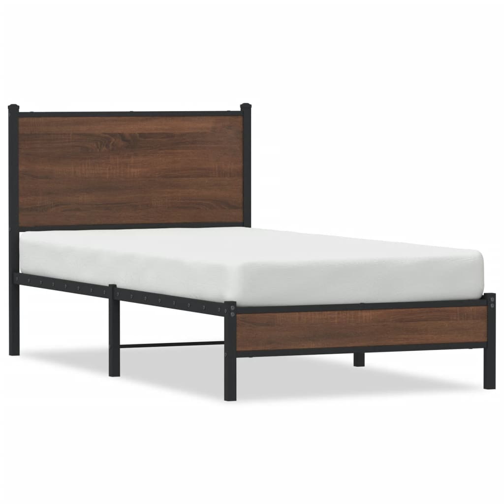 barna tölgy színű fém ágykeret matrac nélkül 75 x 190 cm