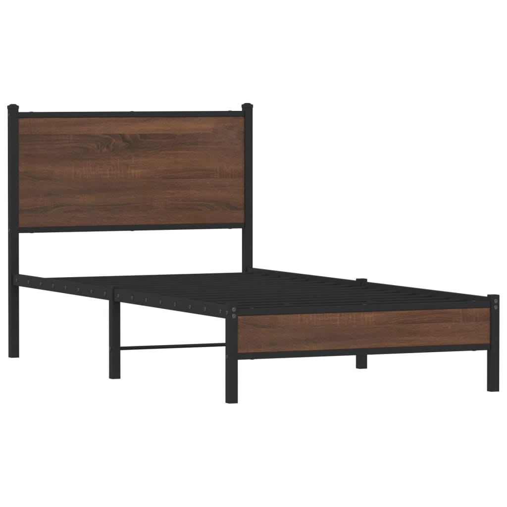 barna tölgy színű fém ágykeret matrac nélkül 75 x 190 cm