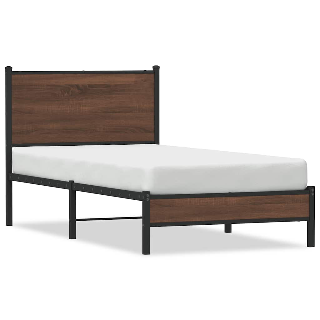 barna tölgy színű fém ágykeret matrac nélkül 80 x 200 cm