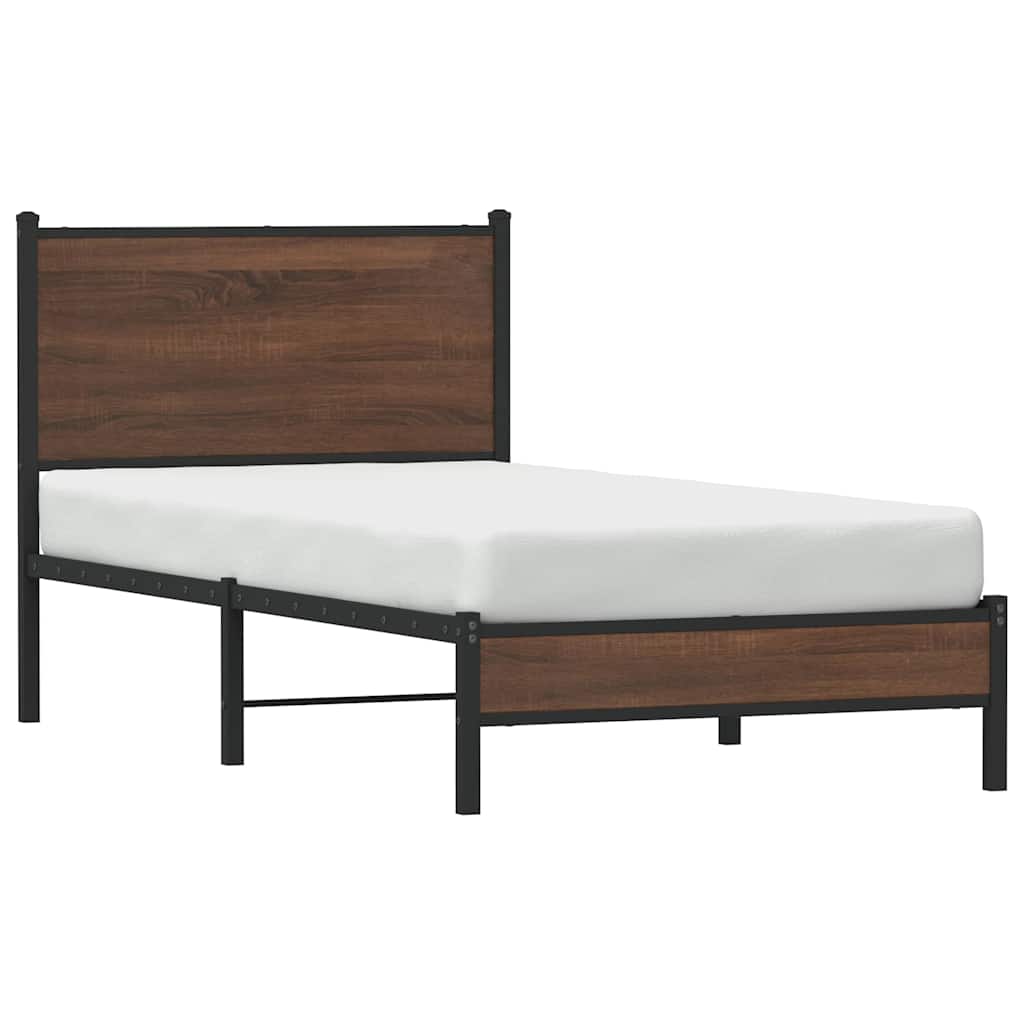 barna tölgy színű fém ágykeret matrac nélkül 80 x 200 cm