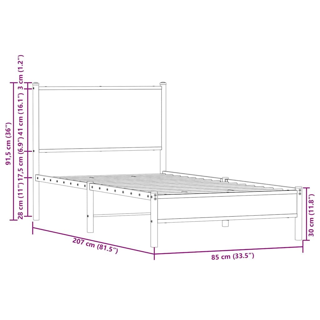 barna tölgy színű fém ágykeret matrac nélkül 80 x 200 cm