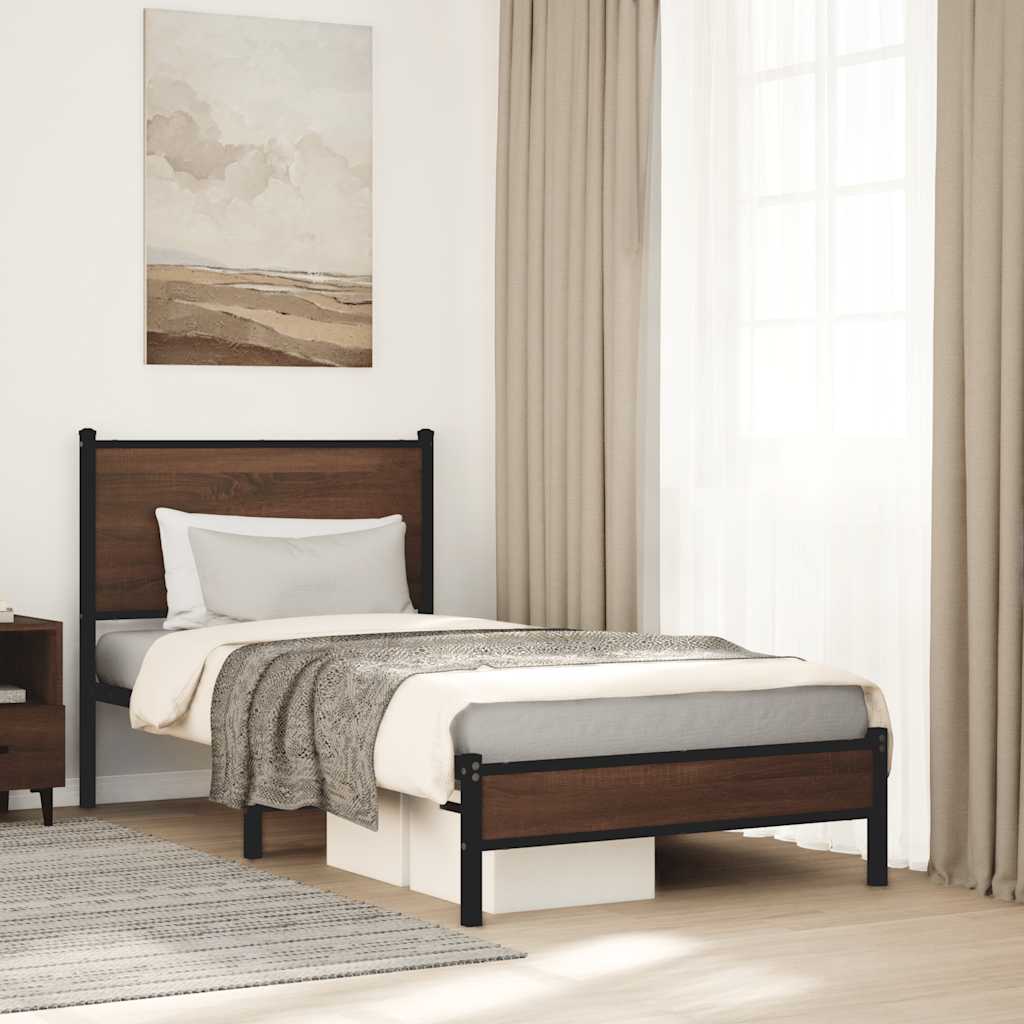 barna tölgy színű fém ágykeret matrac nélkül 80 x 200 cm