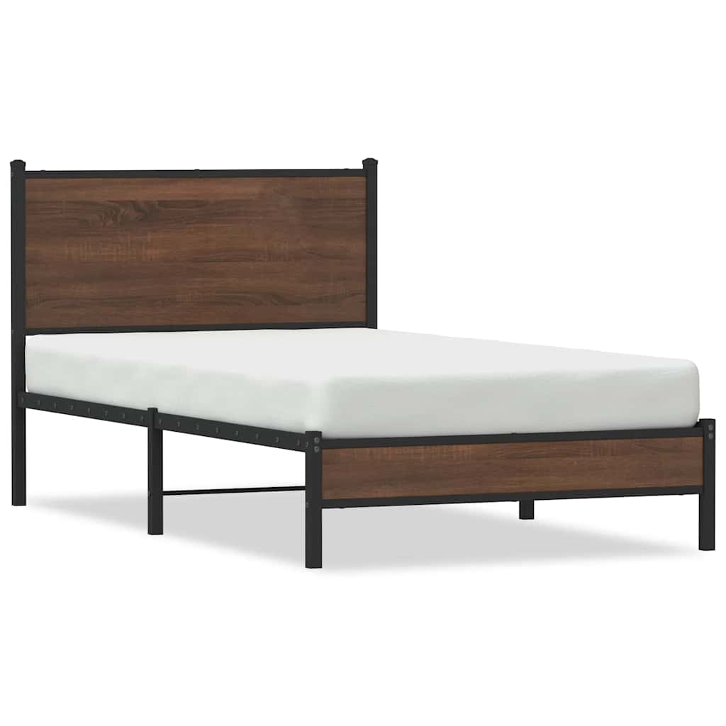 barna tölgy színű fém ágykeret matrac nélkül 100 x 200 cm
