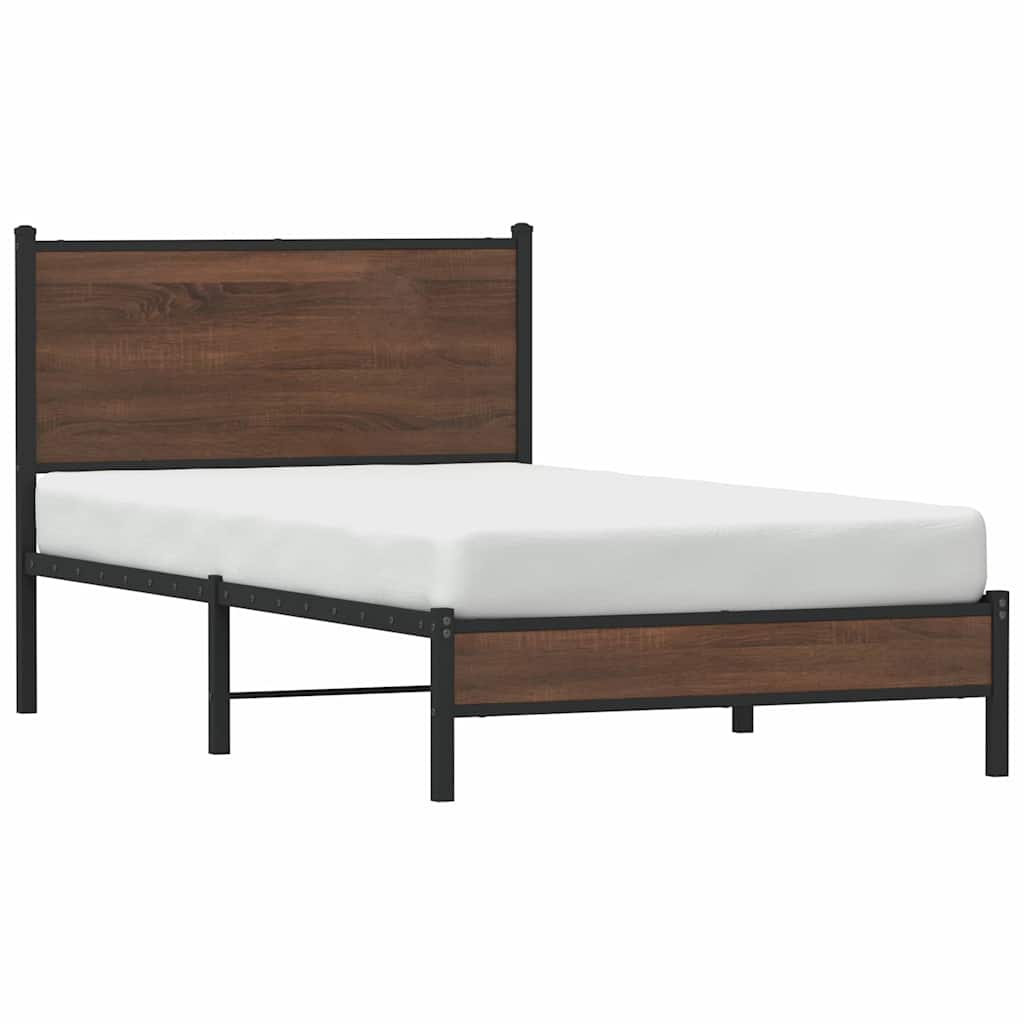 barna tölgy színű fém ágykeret matrac nélkül 100 x 200 cm