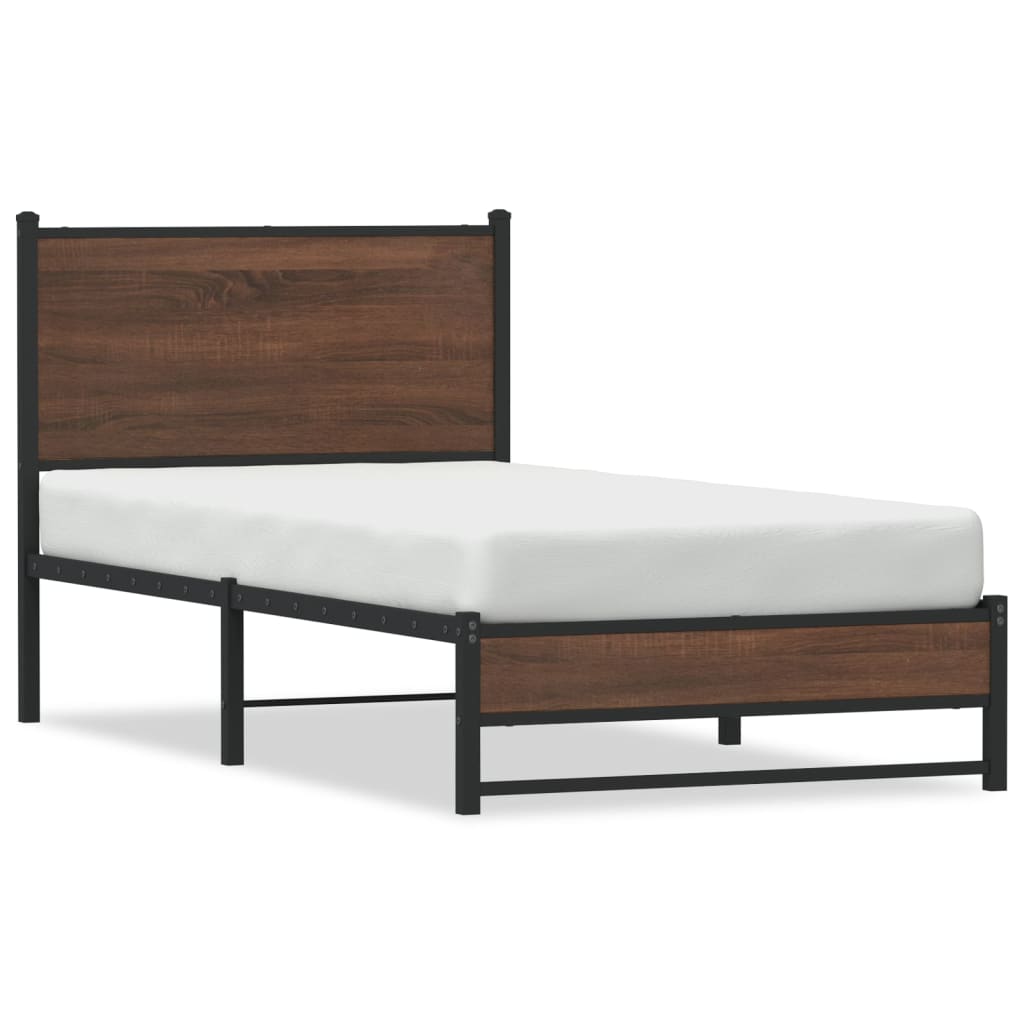 barna tölgy színű fém ágykeret matrac nélkül 75 x 190 cm