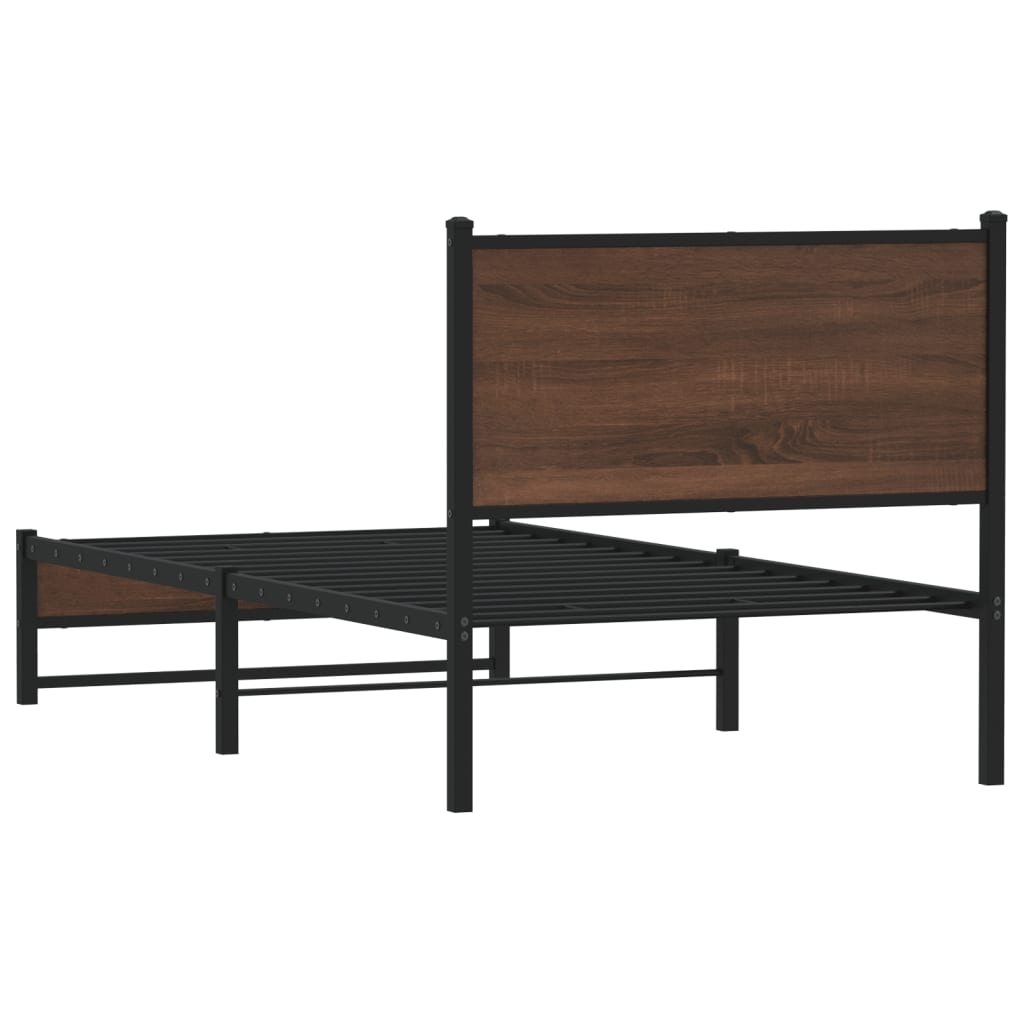 barna tölgy színű fém ágykeret matrac nélkül 75 x 190 cm