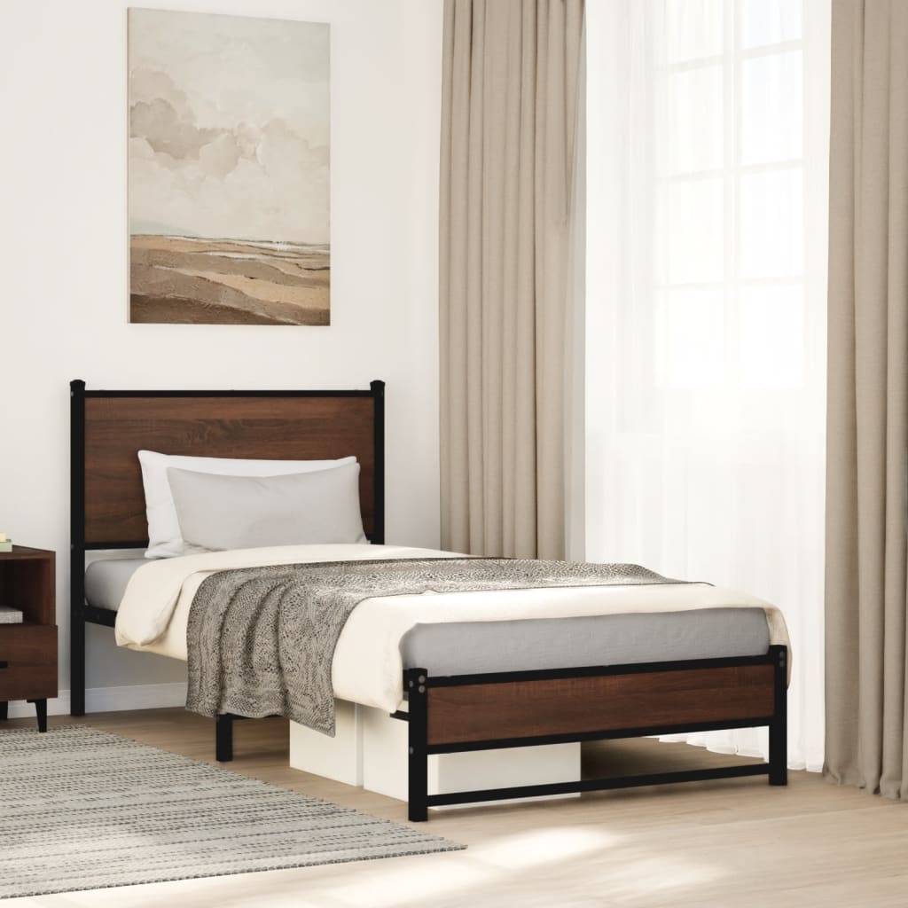 barna tölgy színű fém ágykeret matrac nélkül 75 x 190 cm