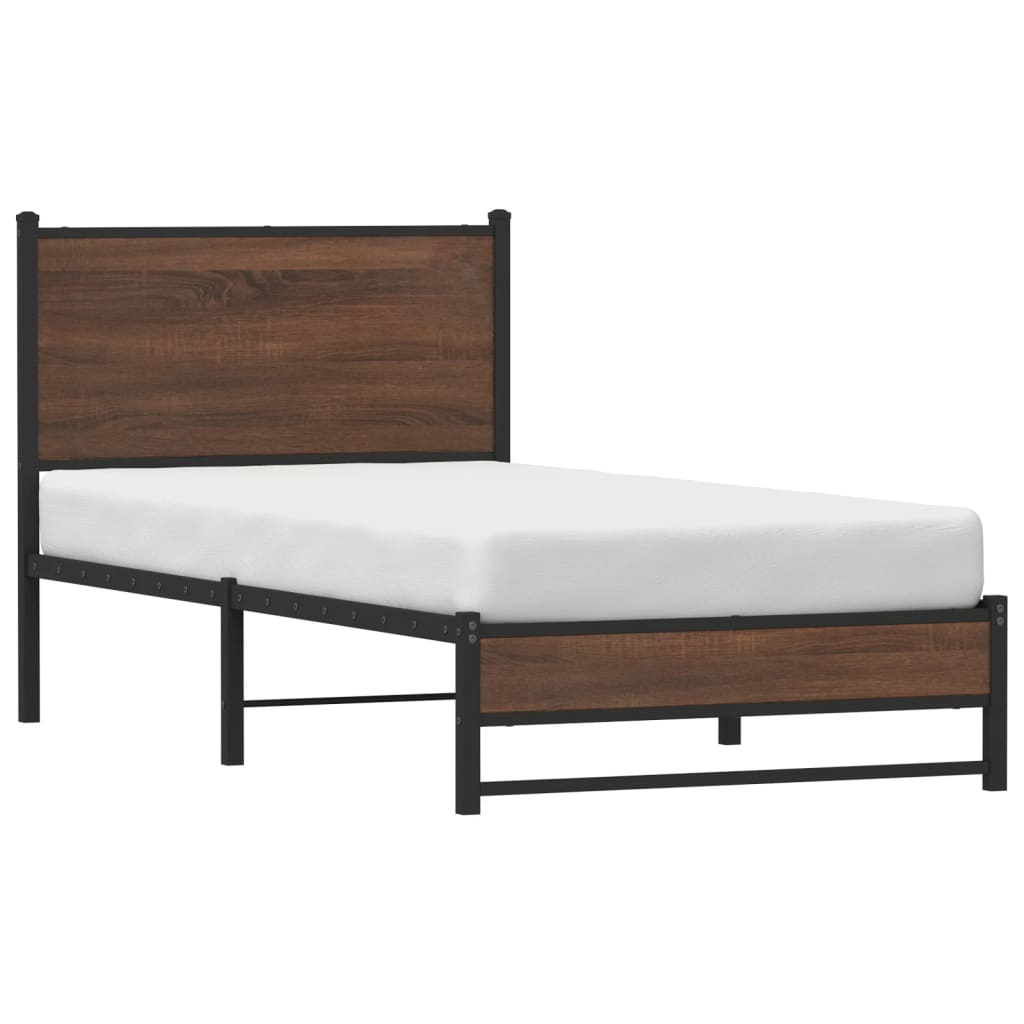 barna tölgy színű fém ágykeret matrac nélkül 80 x 200 cm