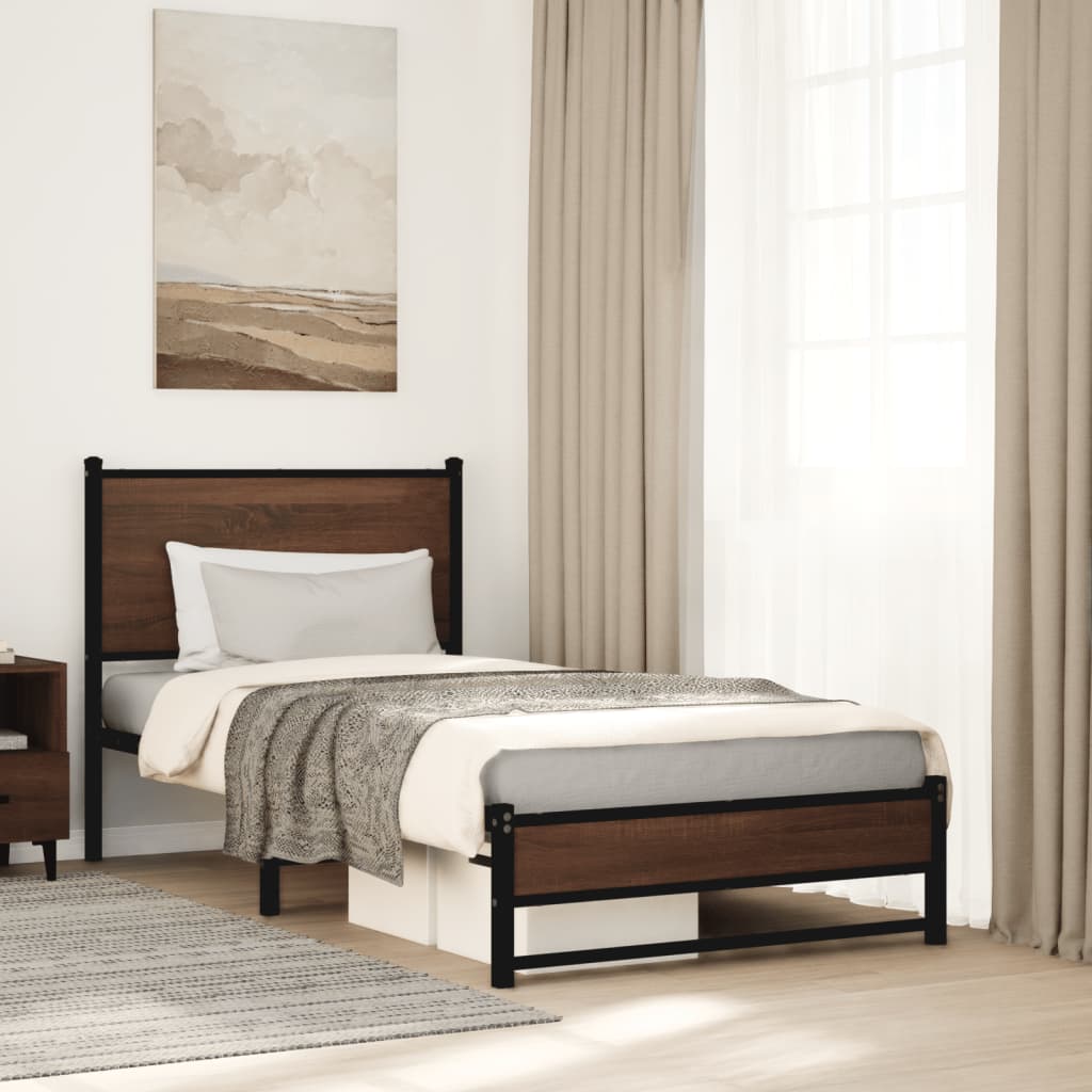 barna tölgy színű fém ágykeret matrac nélkül 90 x 200 cm