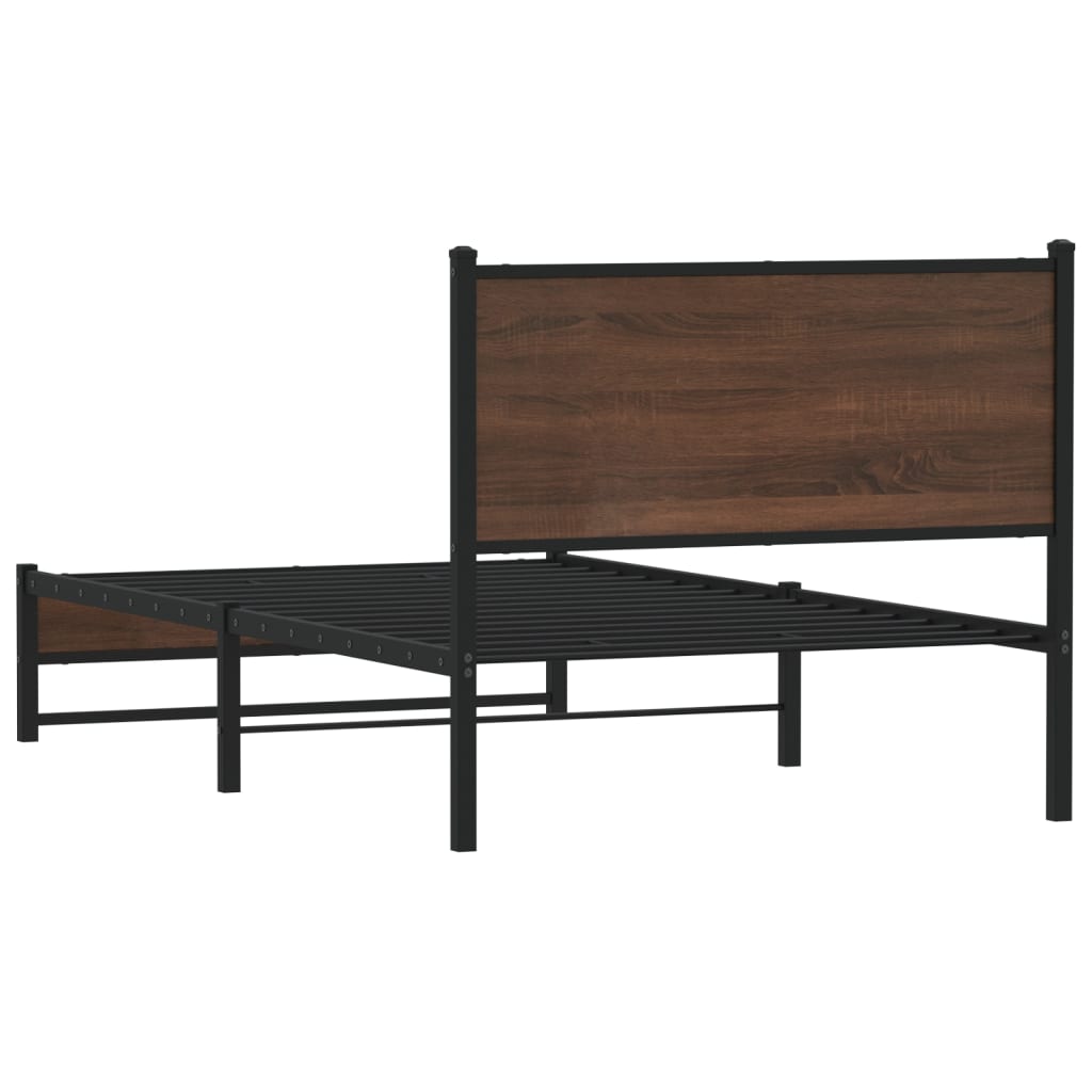 barna tölgy színű fém ágykeret matrac nélkül 107 x 203 cm