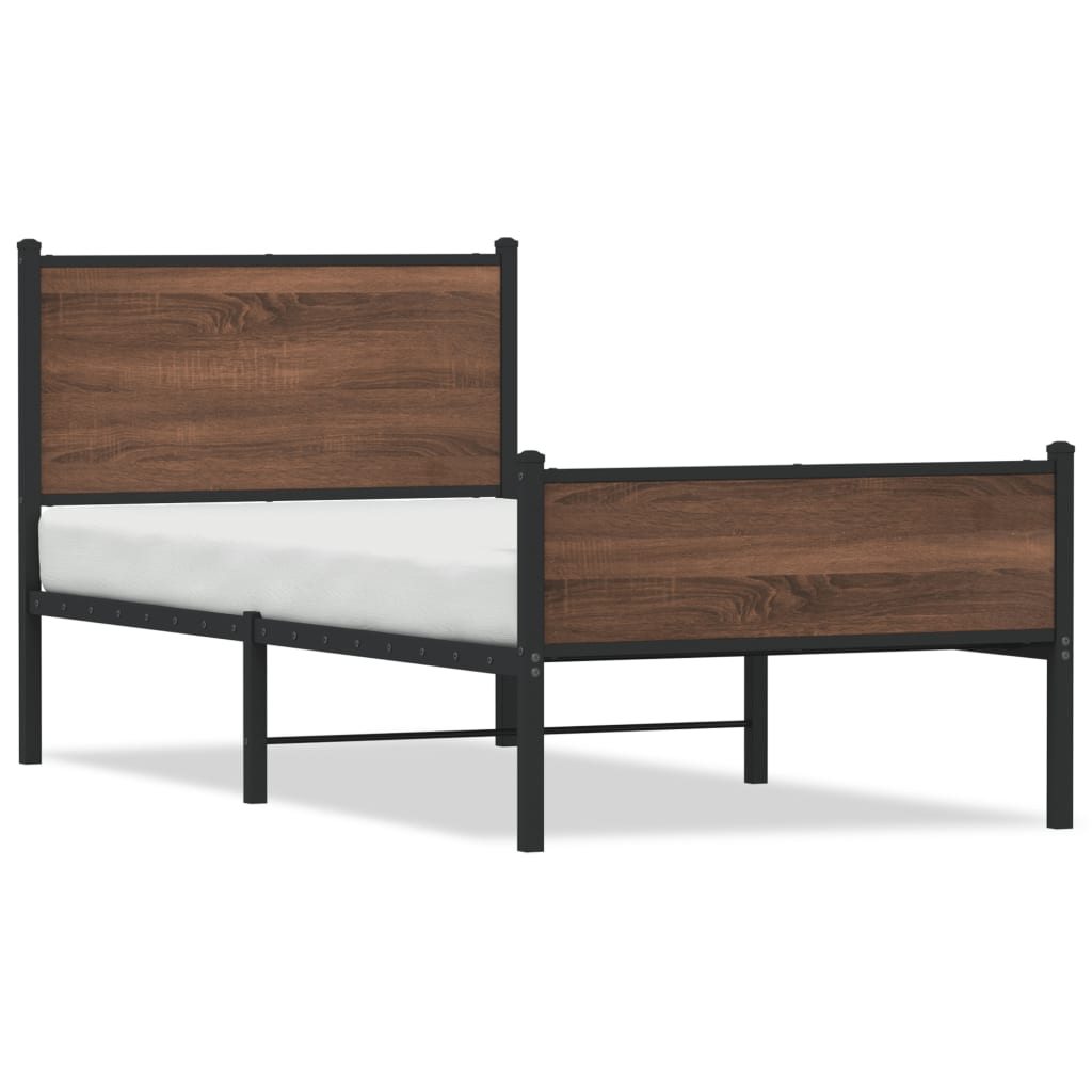 barna tölgy színű fém ágykeret matrac nélkül 75 x 190 cm