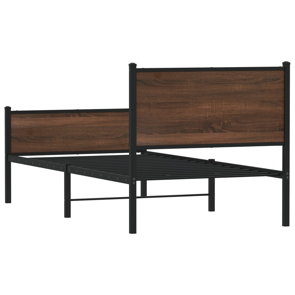barna tölgy színű fém ágykeret matrac nélkül 80 x 200 cm