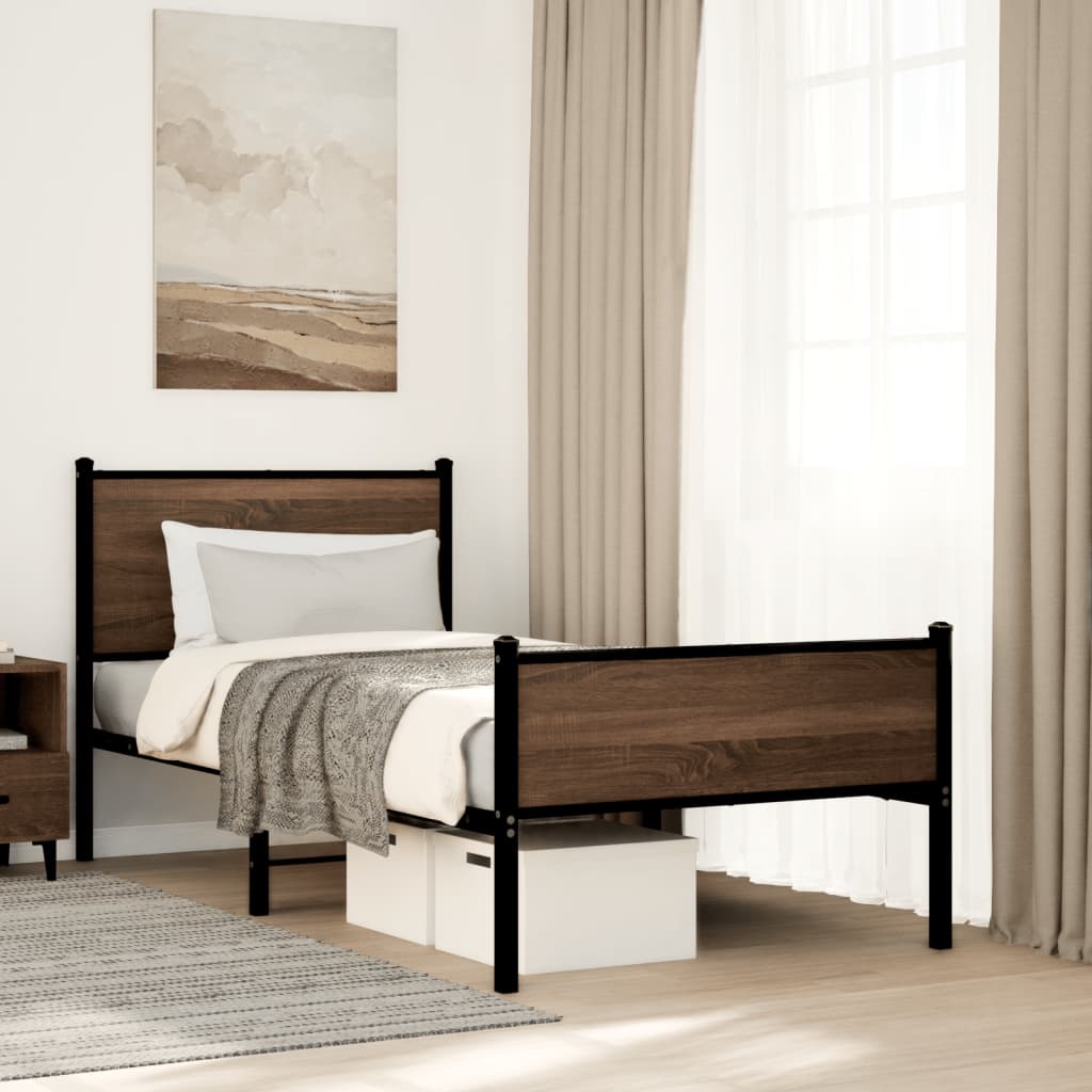 barna tölgy színű fém ágykeret matrac nélkül 80 x 200 cm