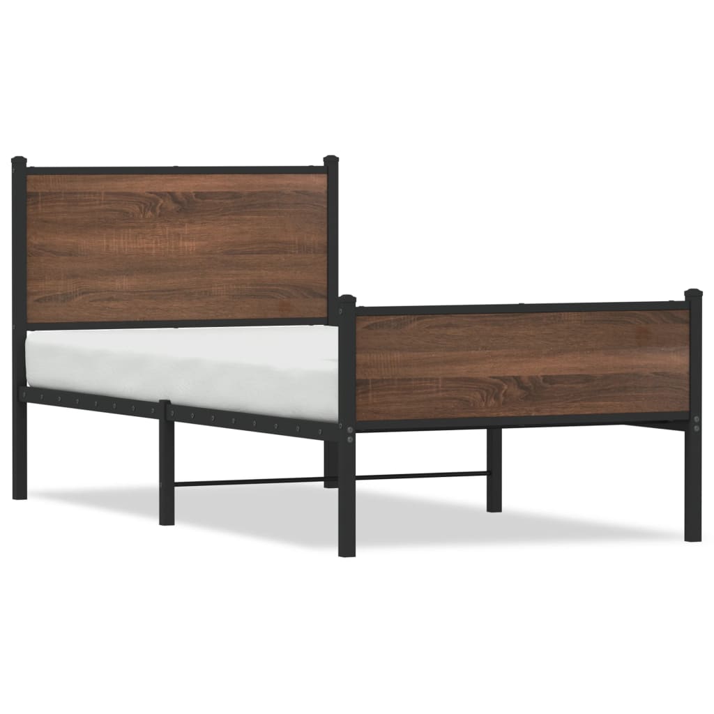 barna tölgy színű fém ágykeret matrac nélkül 90 x 200 cm