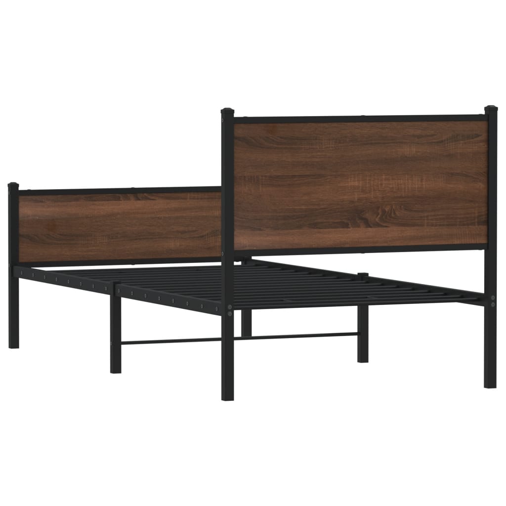 barna tölgy színű fém ágykeret matrac nélkül 90 x 200 cm