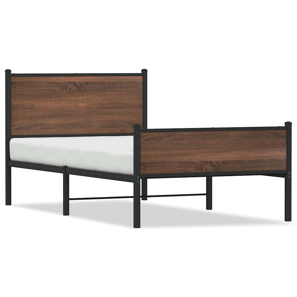 barna tölgy színű fém ágykeret matrac nélkül 100 x 200 cm