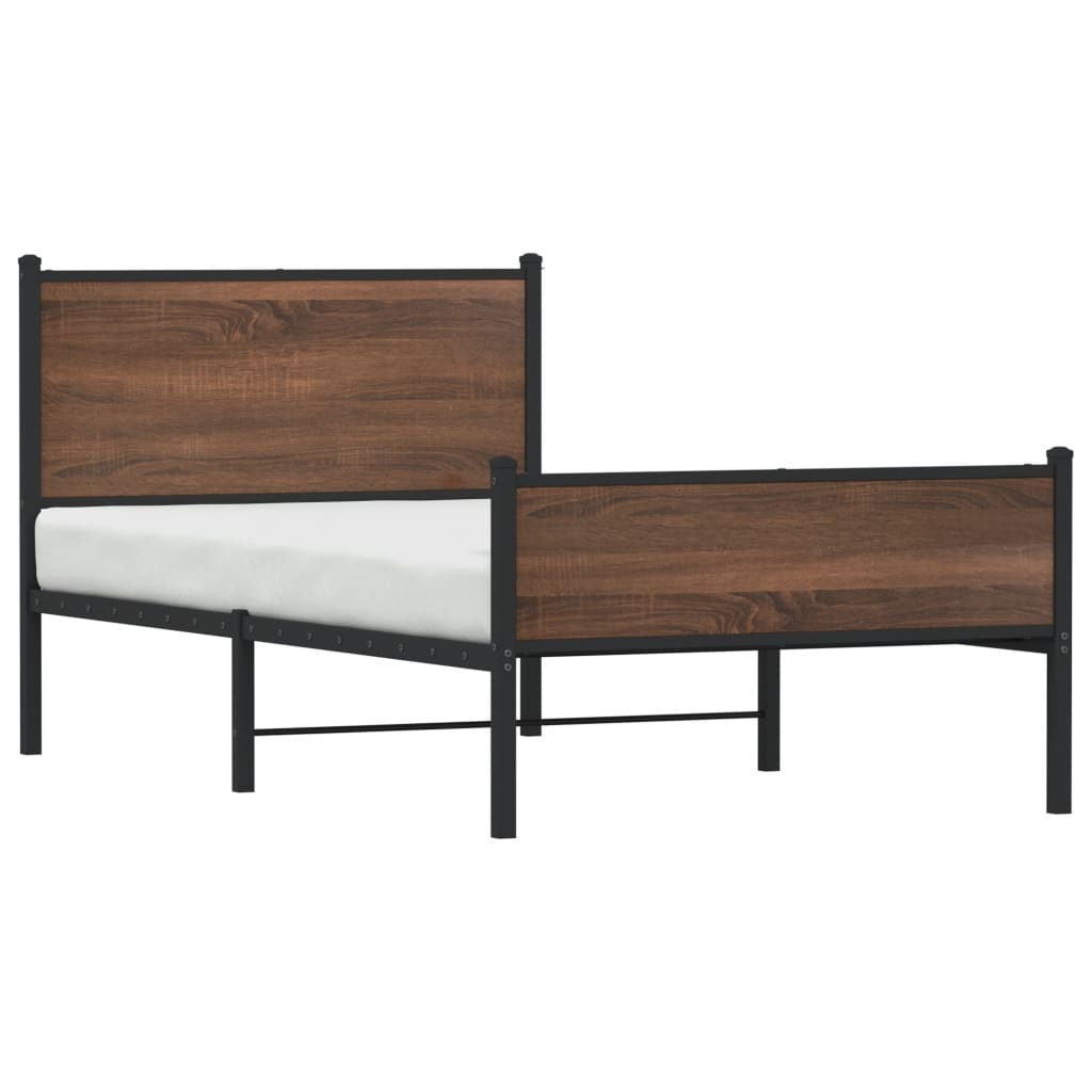 barna tölgy színű fém ágykeret matrac nélkül 100 x 200 cm