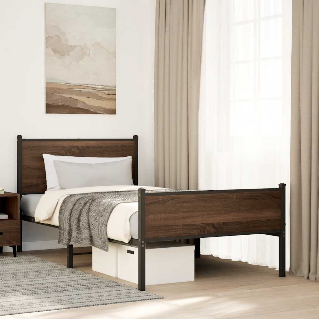 barna tölgy színű fém ágykeret matrac nélkül 100 x 200 cm