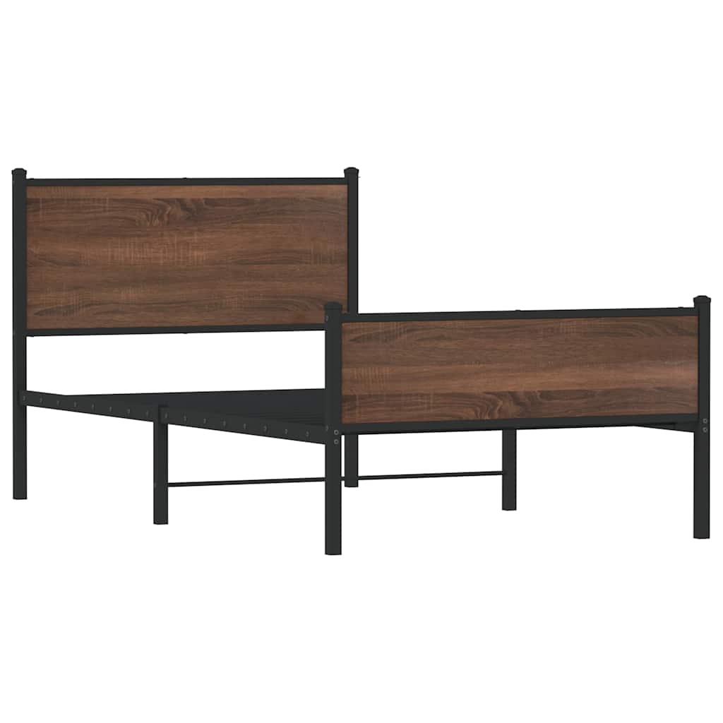 barna tölgy színű fém ágykeret matrac nélkül 107 x 203 cm