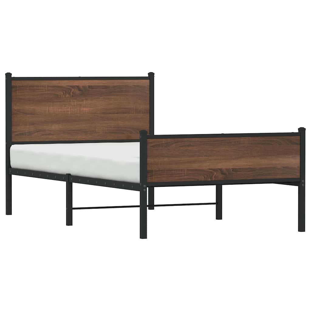 barna tölgy színű fém ágykeret matrac nélkül 107 x 203 cm