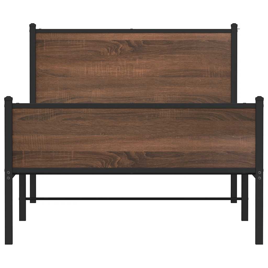 barna tölgy színű fém ágykeret matrac nélkül 107 x 203 cm