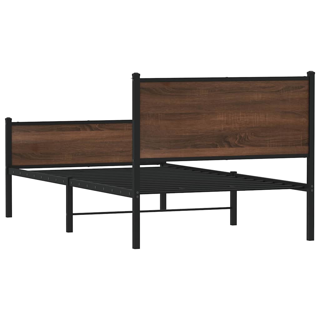 barna tölgy színű fém ágykeret matrac nélkül 107 x 203 cm