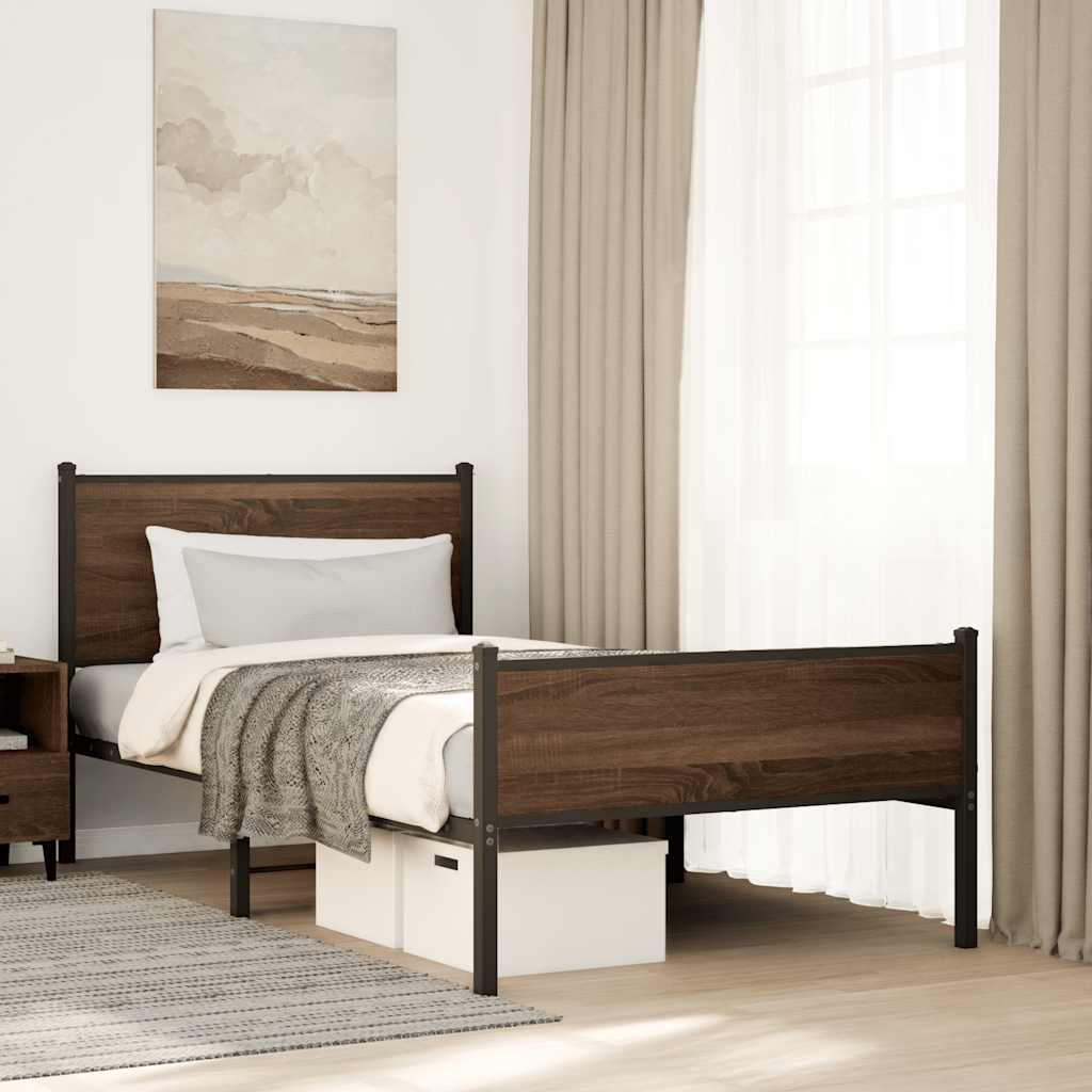 barna tölgy színű fém ágykeret matrac nélkül 107 x 203 cm